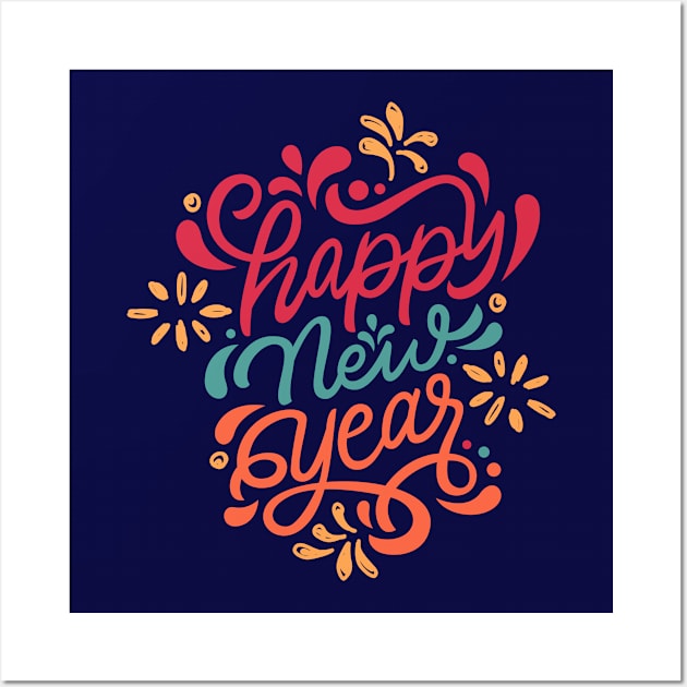 Vibrant and Festive Happy New Year Wall Art by SLAG_Creative